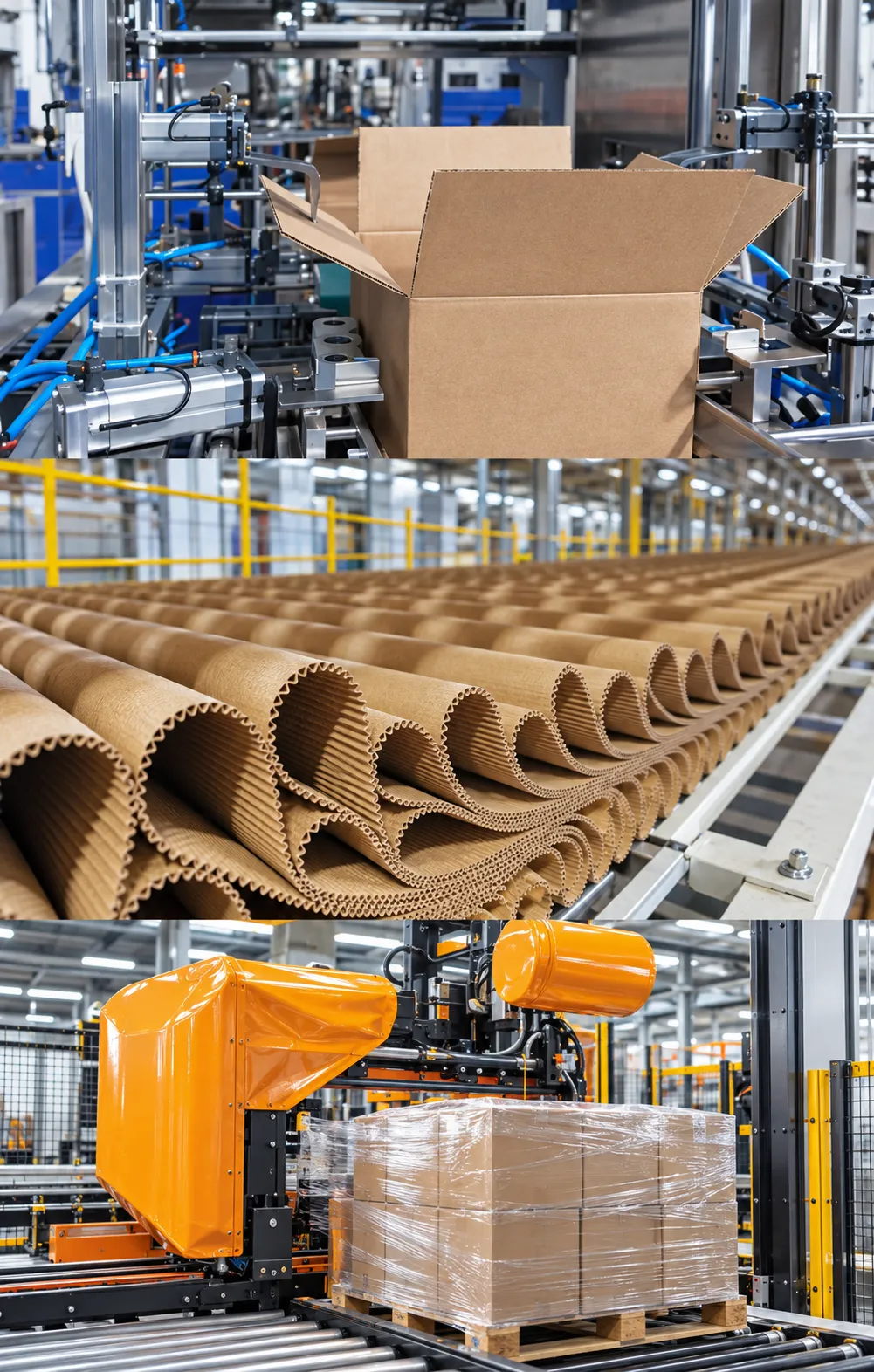 Carton forming, corrugated board and palletised finished goods